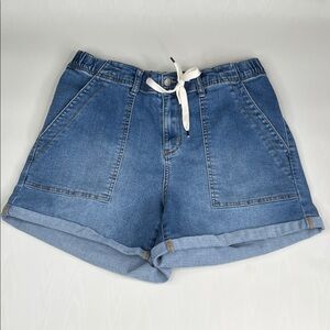 Judy Blue jean jogger shorts with drawstring tie and patch pockets